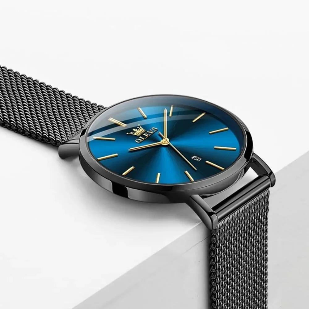 Women's Blue Black Watches for Ladies Female Wrist Watch Leather Band Waterproof